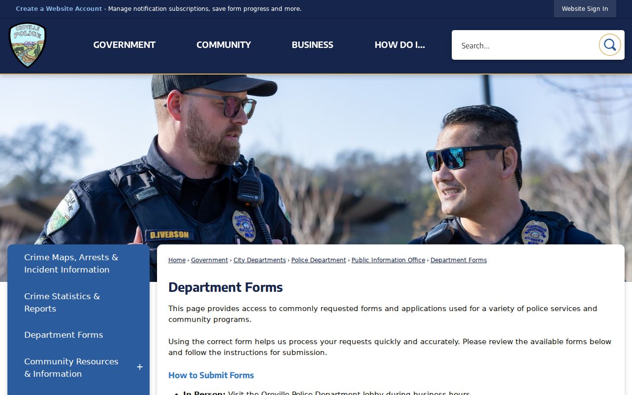 Oroville Police Butte County arrest records forms