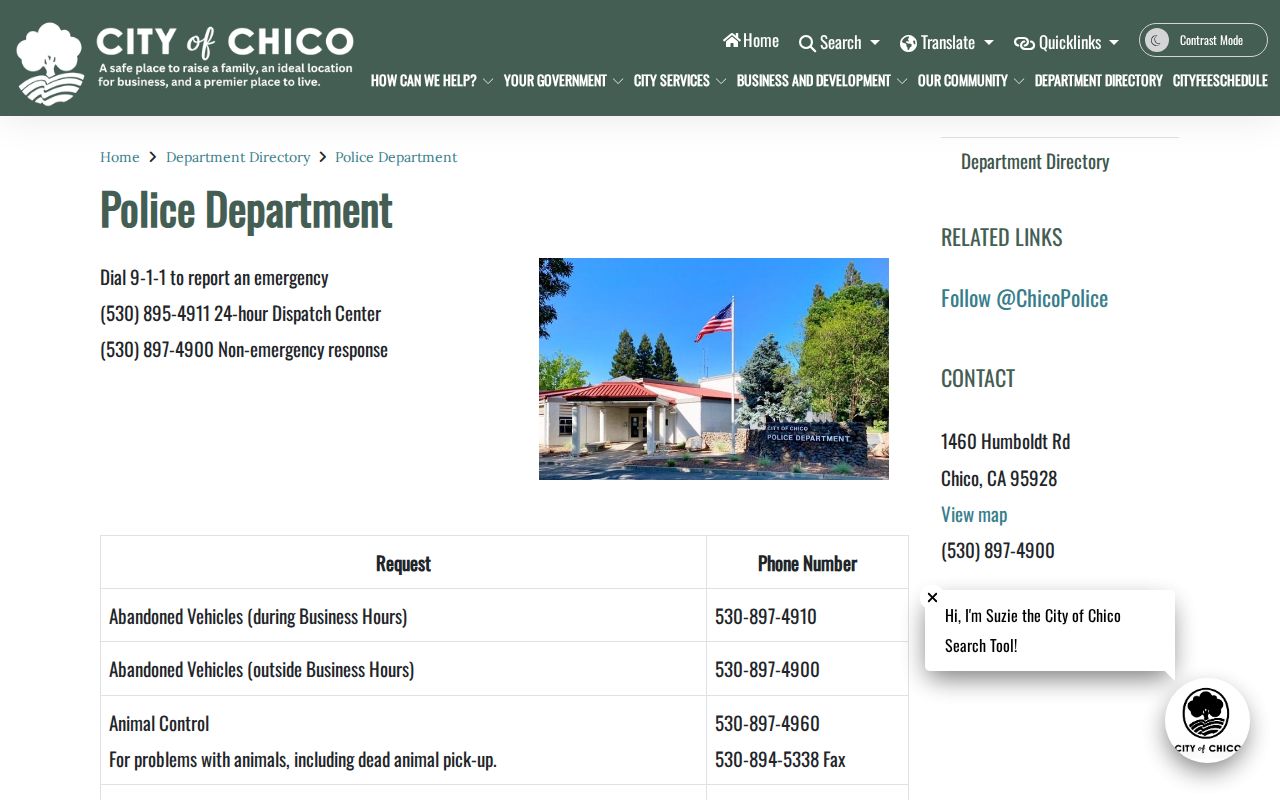 Chico criminal records Police Department contact page