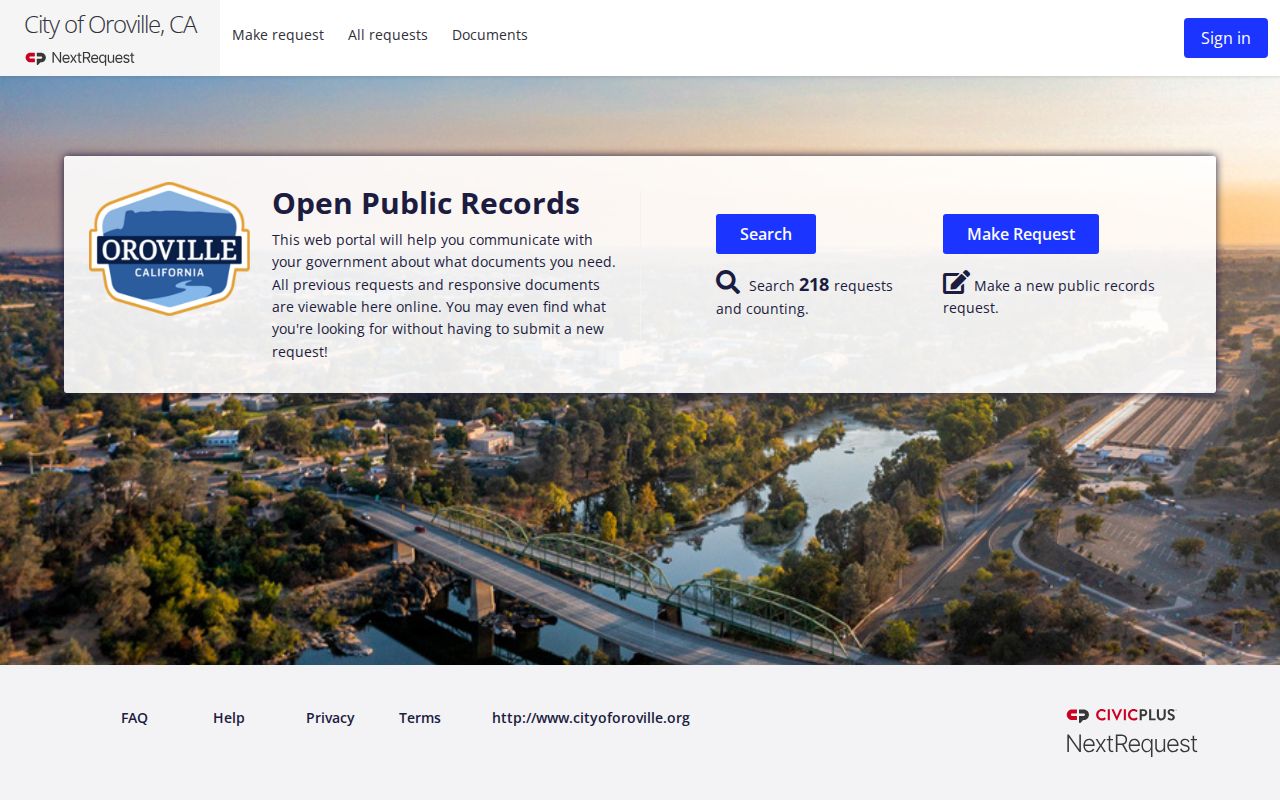 Oroville NextRequest public records portal