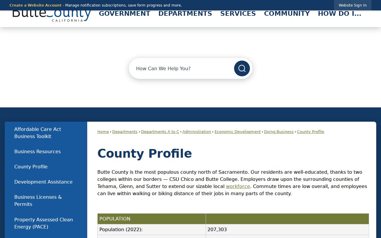 Butte County profile supporting Oroville county-seat context