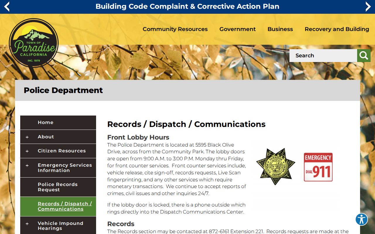 Paradise Police records dispatch and communications information