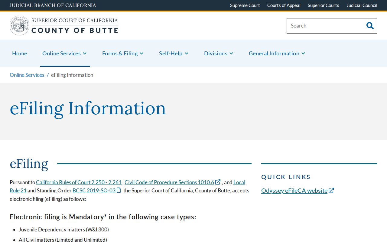 Butte County criminal court case eFiling information