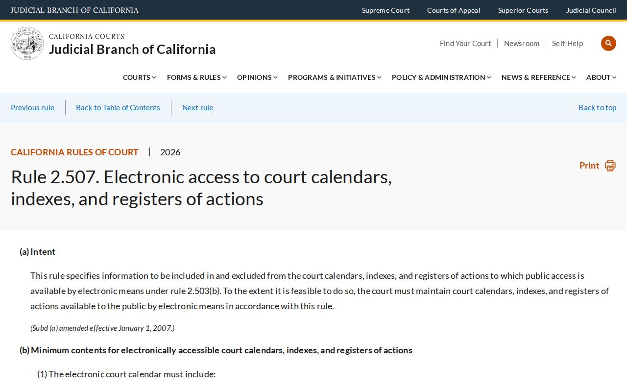 Butte County case lookup limits under Rule 2.507