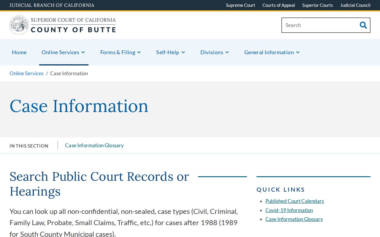 Butte Superior Court criminal case information page