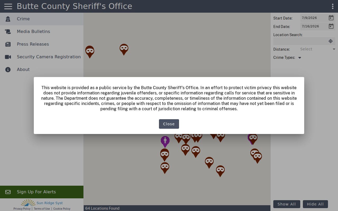 BCSO Citizen RIMS public logs and crime map