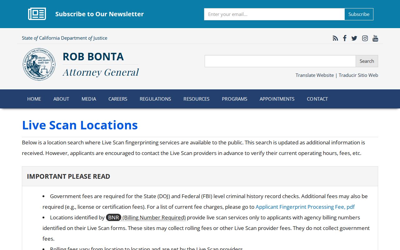 California DOJ public Live Scan location search