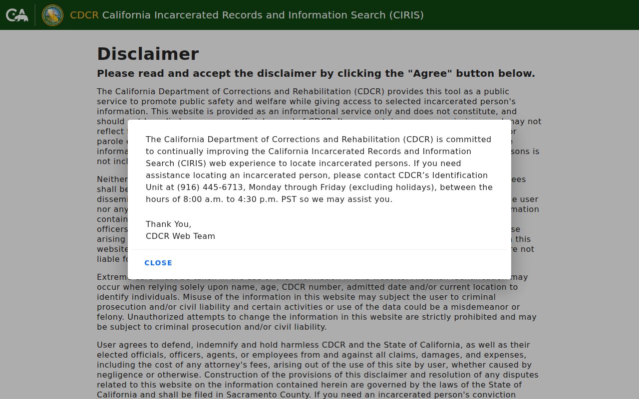 CDCR CIRIS incarcerated person search