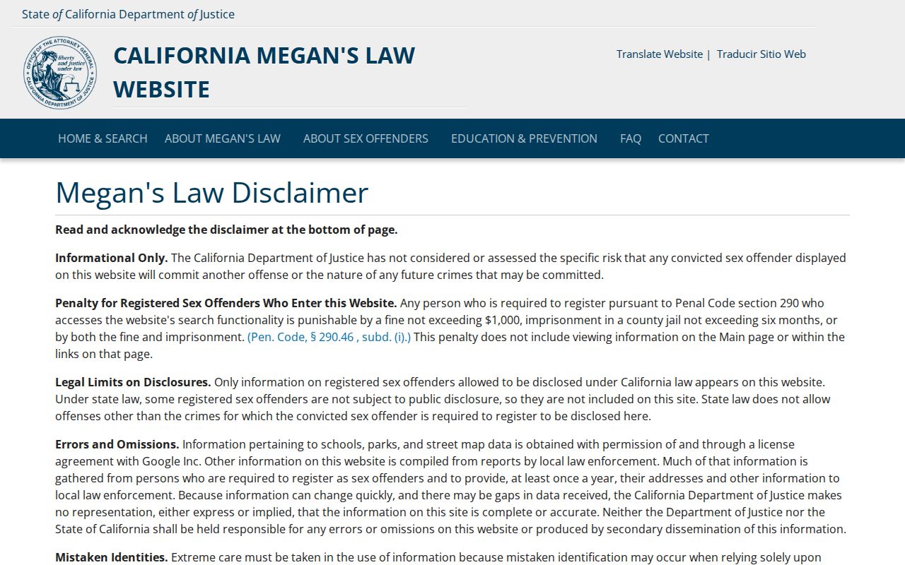 California Megan's Law Website offender search