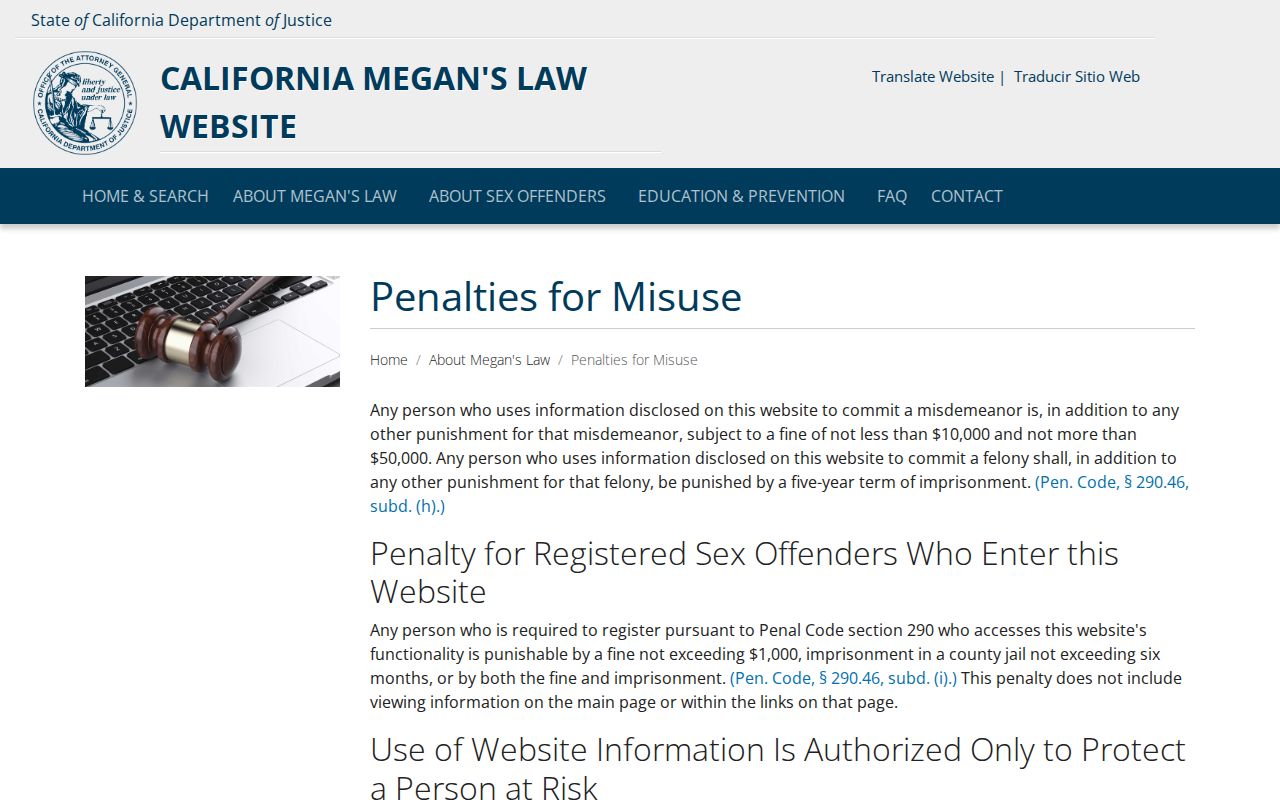 Butte County sex offender registry misuse penalties